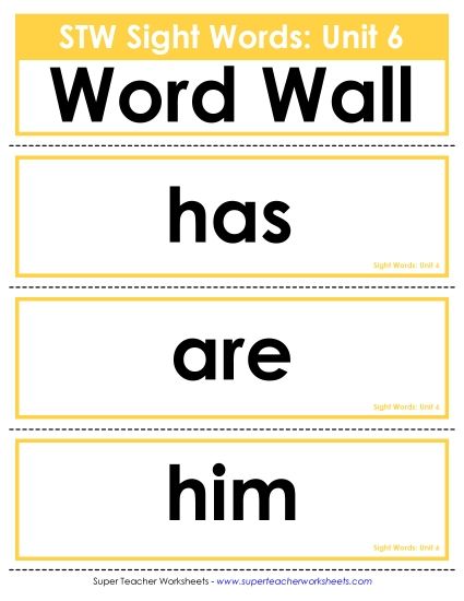 Reading Practice Tools - Pocket Chart or  Word Wall (Unit 6) (Printable PDF Worksheet)