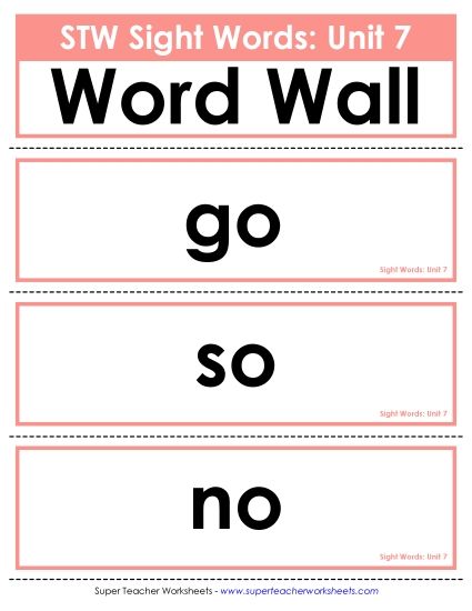 Reading Practice Tools - Pocket Chart or  Word Wall (Unit 7) (Printable PDF Worksheet)