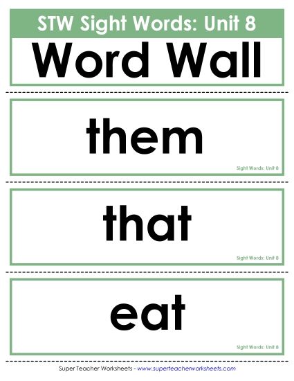 Reading Practice Tools - Pocket Chart or  Word Wall (Unit 8) (Printable PDF Worksheet)