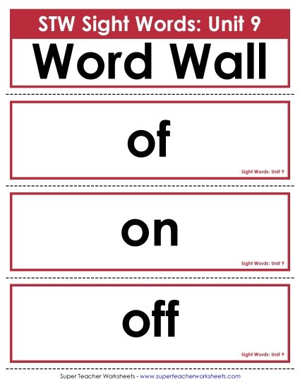 Reading Practice Tools - Pocket Chart or  Word Wall (Unit 9) (Printable PDF Worksheet)