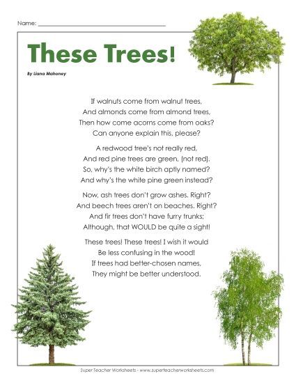 Poems - Poem: These Trees (Printable PDF Worksheet)