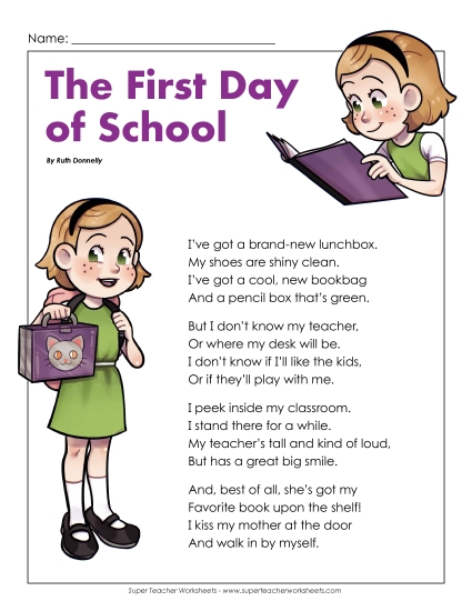 Back-to-School Reading - Poetry: First Day of School (Printable PDF Worksheet)