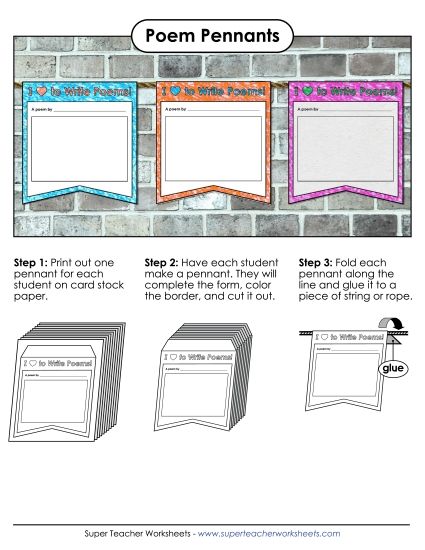 More Poetry Writing - Poetry Pennants (Printable PDF Worksheet)
