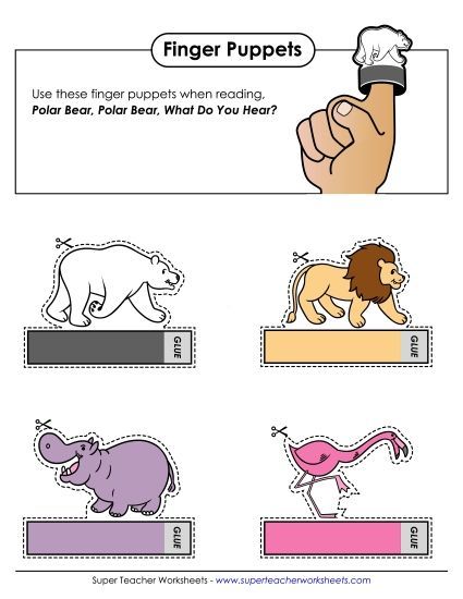 Cut-and-Paste Activities - Polar Bear Finger Puppets (Printable PDF Worksheet)
