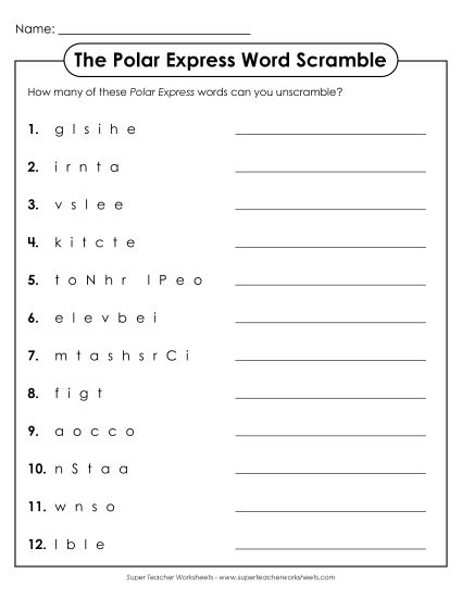 Puzzles - Polar Express Word Scramble (Printable PDF Worksheet)