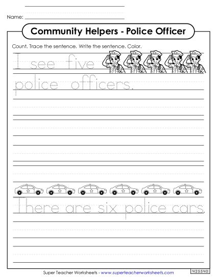 Trace & Write - Police Officer (Trace & Write) (Printable PDF Worksheet)