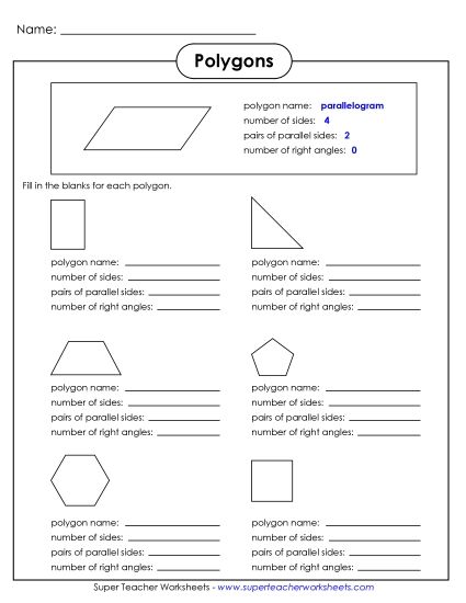Polygons - Polygon Sides, Angles, and Lines (Printable PDF Worksheet)