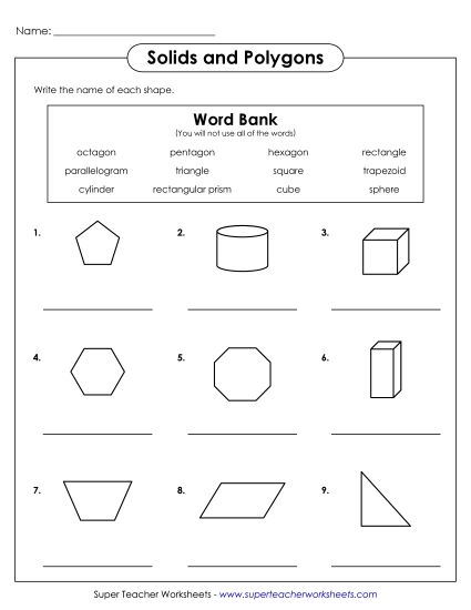 Identifying Shapes - Polygons, Solid, and Flat Shapes (Printable PDF Worksheet)