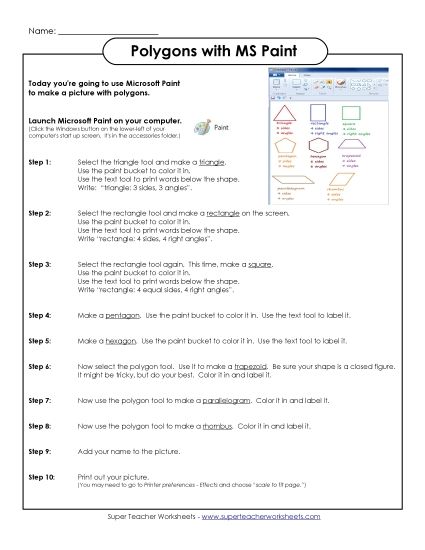 Polygons - Polygons with MS Paint (Printable PDF Worksheet)