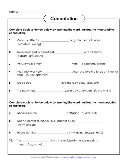 Choose the Word - Positive & Negative Connotations Choose the Word (Printable PDF Worksheet)