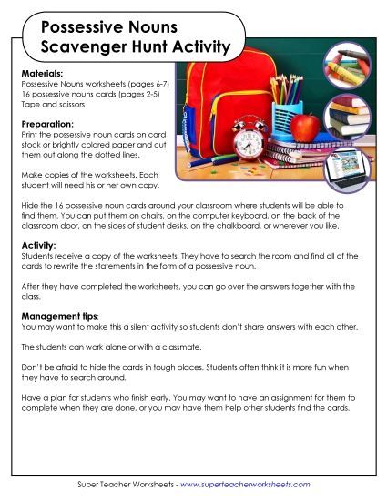 Possessive Noun Scavenger Hunt (Printable PDF Worksheet)