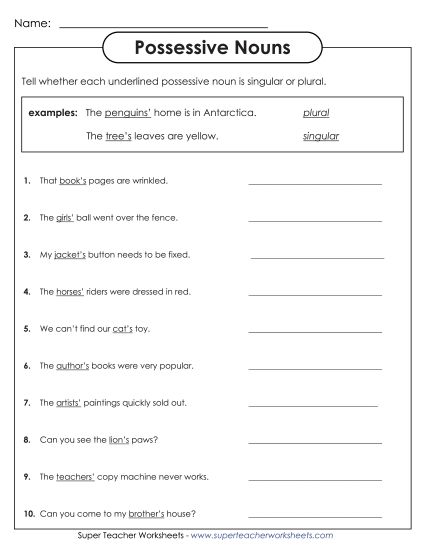 Singular & Plural Possessive - Possessive Nouns - Singular or Plural? (Printable PDF Worksheet)