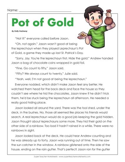 Reading & Writing - Pot of Gold Story (Printable PDF Worksheet)