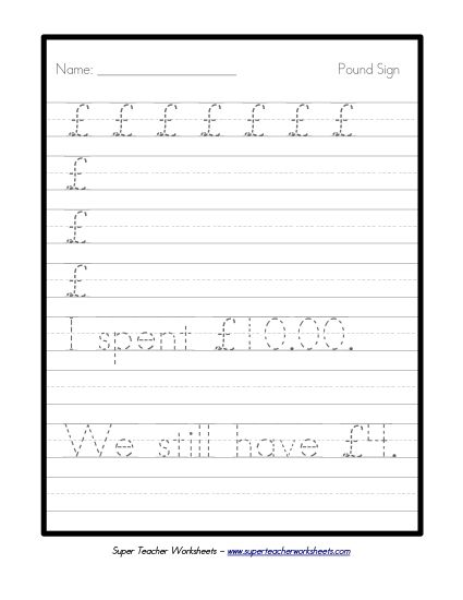 Symbols - Pound Sign (U.K.) (Printable PDF Worksheet)