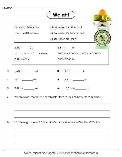Worksheets - Pounds, Ounces, Tons (Harder) (Printable PDF Worksheet)