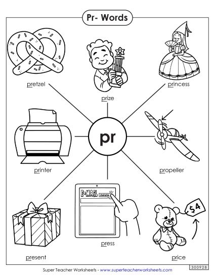 Phonics Blends and Digraphs - Pr- Words (Printable PDF Worksheet)