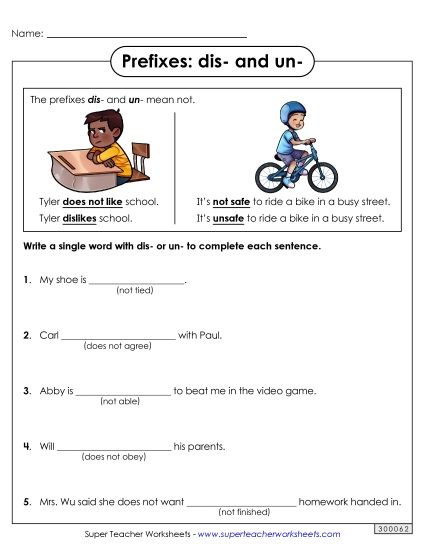 Prefixes - Prefixes Dis- and Un- (Printable PDF Worksheet)