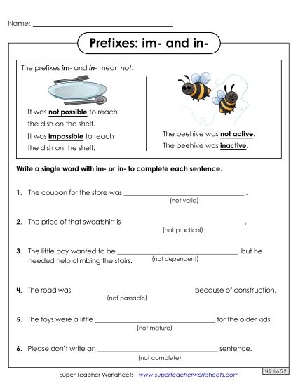 Prefixes - Prefixes Im- and In- (Printable PDF Worksheet)