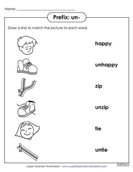 Prefixes - Prefixes Matching (un-)  (Printable PDF Worksheet)