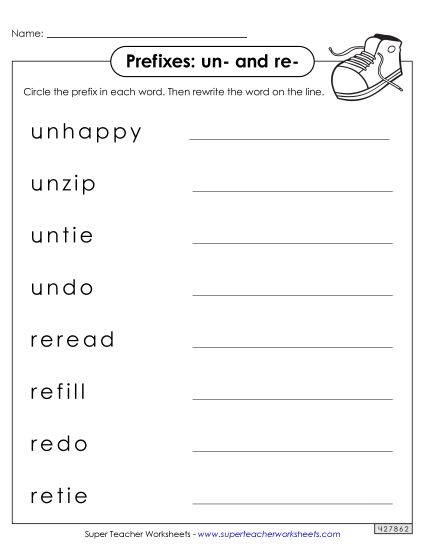 Prefixes - Prefixes Un- and Re- (Printable PDF Worksheet)