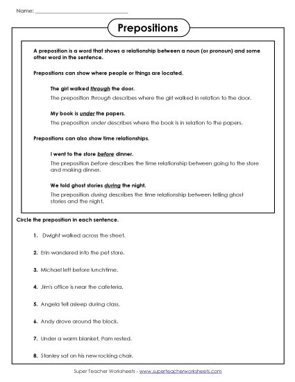 Level: Intermediate - Prepositions (Printable PDF Worksheet)