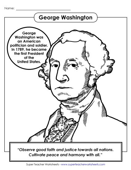 President Coloring Pages - President #1:  George Washington Coloring Page (Printable PDF Worksheet)