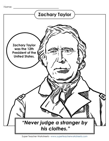 President Coloring Pages - President #12: Zachary Taylor Coloring Page (Printable PDF Worksheet)
