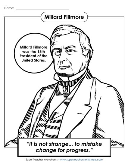 President Coloring Pages - President #13: Millard Fillmore Coloring Page (Printable PDF Worksheet)