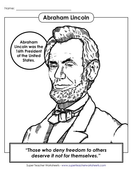 President Coloring Pages - President #16: Abraham Lincoln Coloring Page (Printable PDF Worksheet)