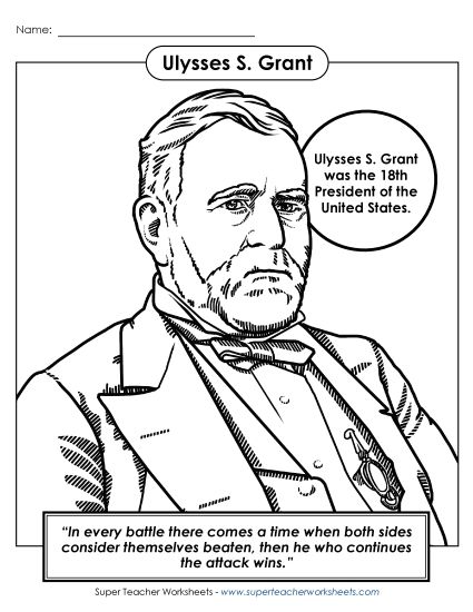 President Coloring Pages - President #18: Ulysses S. Grant Coloring Page (Printable PDF Worksheet)