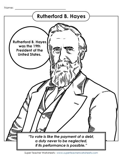 President Coloring Pages - President #19: Rutherford B. Hayes Coloring Page (Printable PDF Worksheet)