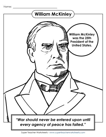 President Coloring Pages - President #25: William McKinley Coloring Page (Printable PDF Worksheet)