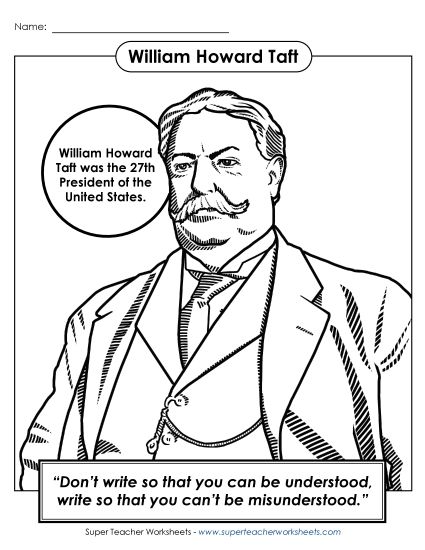 President Coloring Pages - President #27:William Howard Taft Coloring Page (Printable PDF Worksheet)