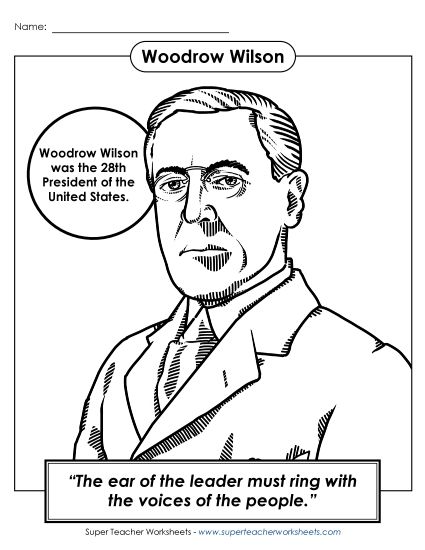 President Coloring Pages - President #28:Woodrow Wilson Coloring Page (Printable PDF Worksheet)