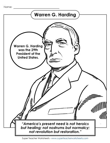 President Coloring Pages - President #29: Warren G. Harding Coloring Page (Printable PDF Worksheet)