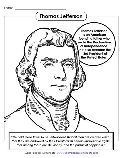 President Coloring Pages - President #3: Thomas Jefferson Coloring Page (Printable PDF Worksheet)