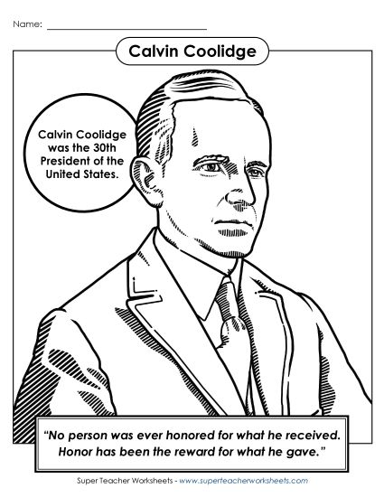 President Coloring Pages - President #30: Calvin Coolidge Coloring Page (Printable PDF Worksheet)