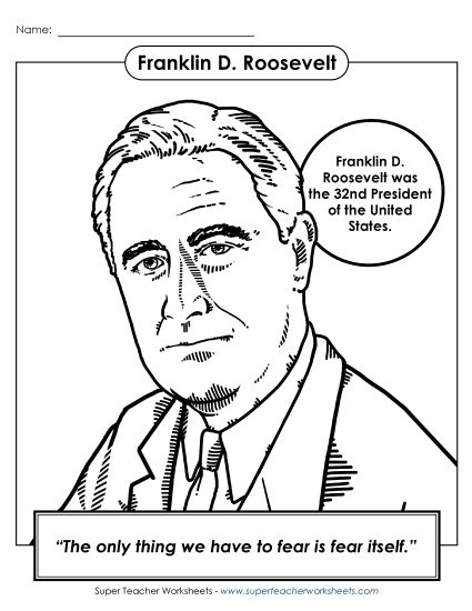 President Coloring Pages - President #32: Franklin Roosevelt Coloring Page (Printable PDF Worksheet)
