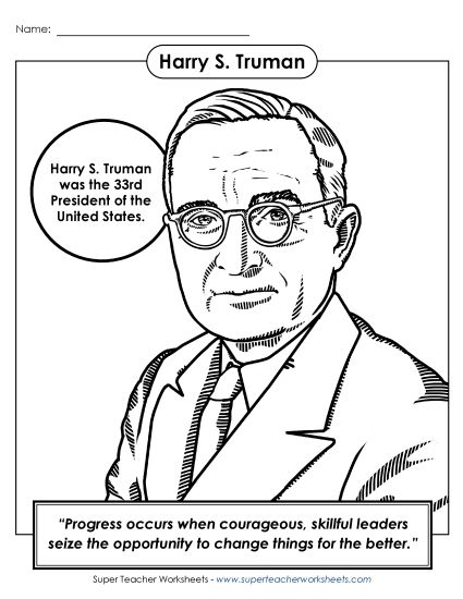 President Coloring Pages - President #33: Harry Truman Coloring Page (Printable PDF Worksheet)