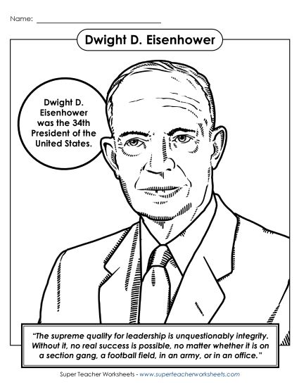 President Coloring Pages - President #34: Dwight Eisenhower Coloring Page (Printable PDF Worksheet)