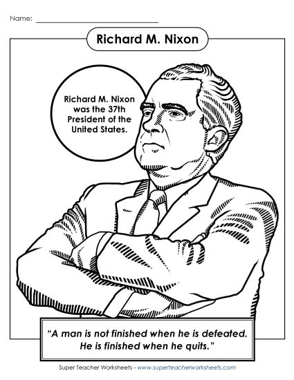 President Coloring Pages - President #37: Richard Nixon Coloring Page (Printable PDF Worksheet)