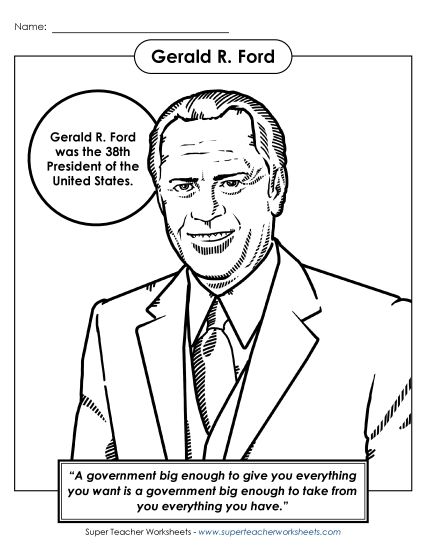 President Coloring Pages - President #38: Gerald R. Ford Coloring Page (Printable PDF Worksheet)