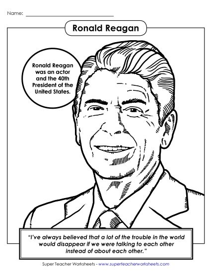 President Coloring Pages - President #40: Ronald Reagan Coloring Page (Printable PDF Worksheet)