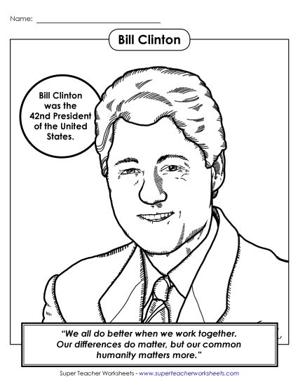 President Coloring Pages - President #42: Bill Clinton Coloring Page (Printable PDF Worksheet)