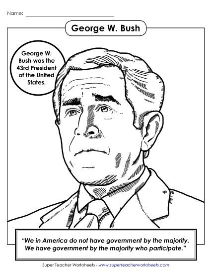 President Coloring Pages - President #43: George W. Bush Coloring Page (Printable PDF Worksheet)