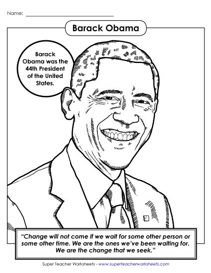 President Coloring Pages - President #44: Barack Obama Coloring Page (Printable PDF Worksheet)