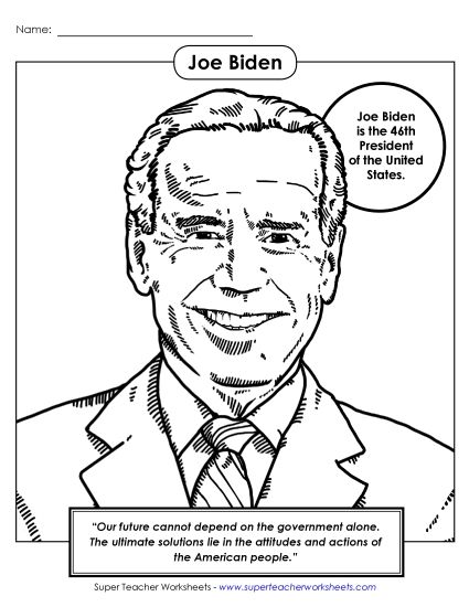 President Coloring Pages - President #46: Joe Biden Coloring Page  (Printable PDF Worksheet)