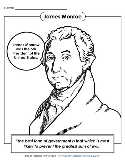 President Coloring Pages - President #5: James Monroe Coloring Page (Printable PDF Worksheet)