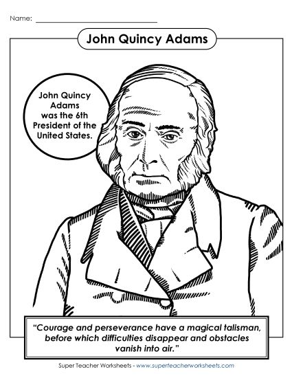 President Coloring Pages - President #6: John Quincy Adams Coloring Page (Printable PDF Worksheet)