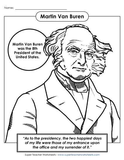 President Coloring Pages - President #8: Martin Van Buren Coloring Page (Printable PDF Worksheet)
